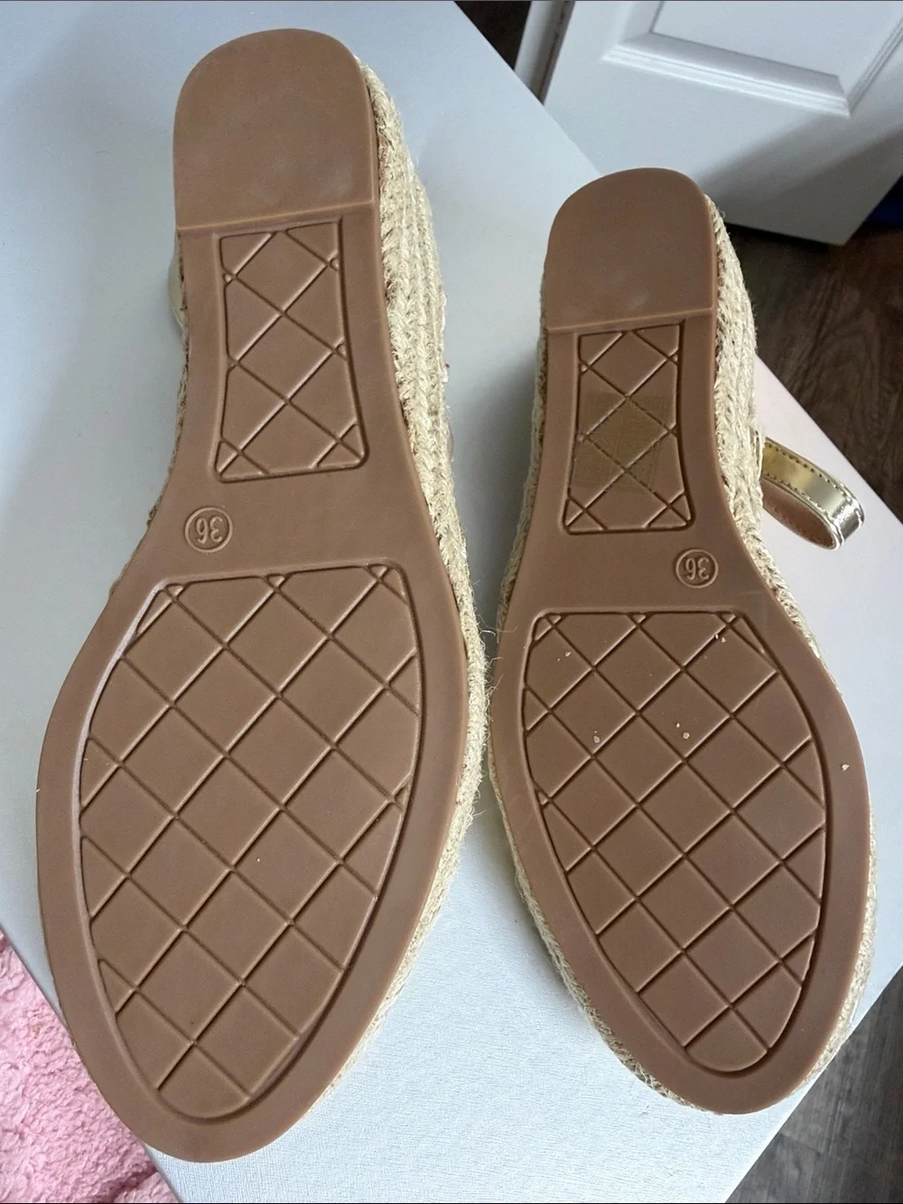 Metallic Gold Women’s Ankle-Strap Espadrille Flats